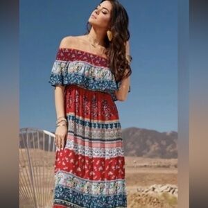 Patrons of Peace boho off the shoulder flounce festival dress size medium